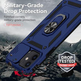 Navy Blue iPhone 12 Mini Case with Slide Lens Cover and Rotated Ring Holder Kickstand
