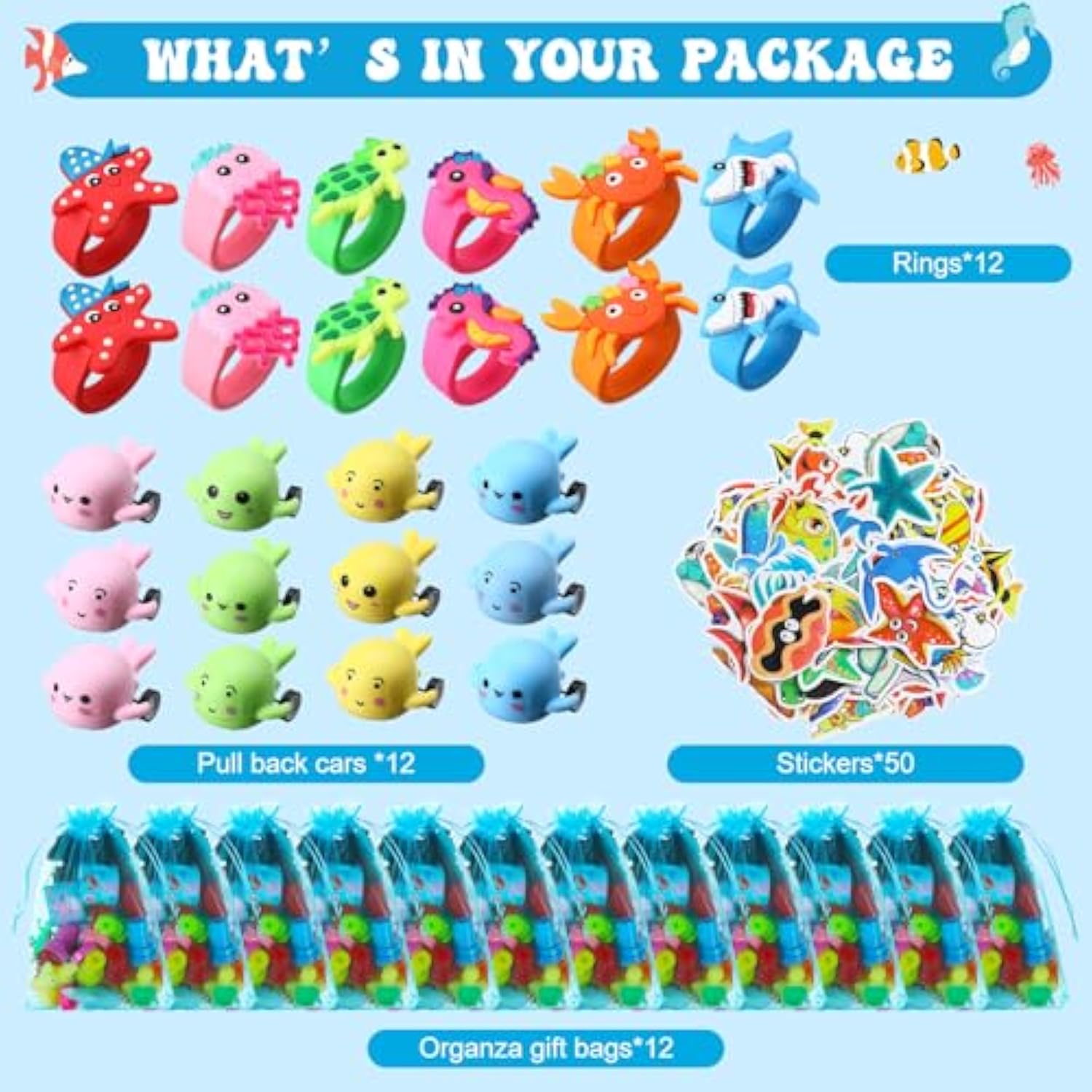 156 Pcs Under The Sea Party Favors Ocean Themed Gifts Bulk Sea Animal Stickers Squeeze Slap Bracelet Stampers Piñata Stuffers For School Classroom Prizes Birthday Goodie Bag Fillers