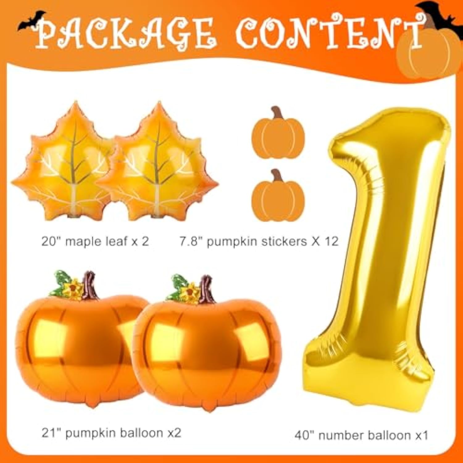 5Pcs Pumpkin First Birthday Balloons 40 Inch Gold Fall Party Decorations Foil Set