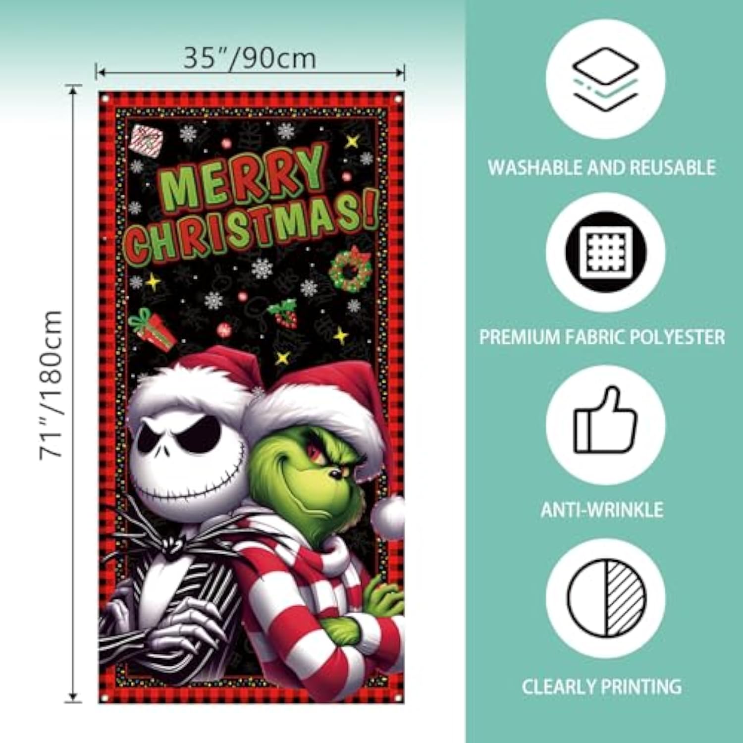 Merry Christmas Door Cover Christmas Photo Backdrop Xmas Winter Holiday Party Decorations And Supplies For Home-71×35''