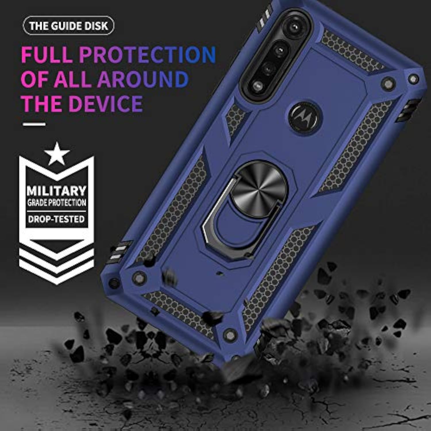 Moto G Power 2020 Case, Motorola G Power 2020 Case with Screen Protector, Military Grade Protective Cases with Ring for Moto G Power 2020 (Blue)