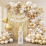White And Gold Birthday Decorations For Women With Sand White Metallic Gold Confetti Foil Balloons Fringe Curtain Bannner For Golden Birthday Party Decorations For Women