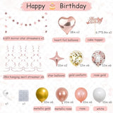 14Th Rose Gold Birthday Party Decorations For Girls, Rose Gold Happy Birthday Banner, Fringe Curtains, Heart Foil Balloons, Confetti Balloons, Cake Topper For 14Th Birthday Decorations