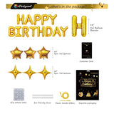 24Pcs Happy Birthday Balloons, Birthday Decorations, 3D Gold Premium Foil Letter Happy Birthday Banner With 6Pcs Star Balloons For Kids Men Women Adults Birthday Party Decorations Supplies