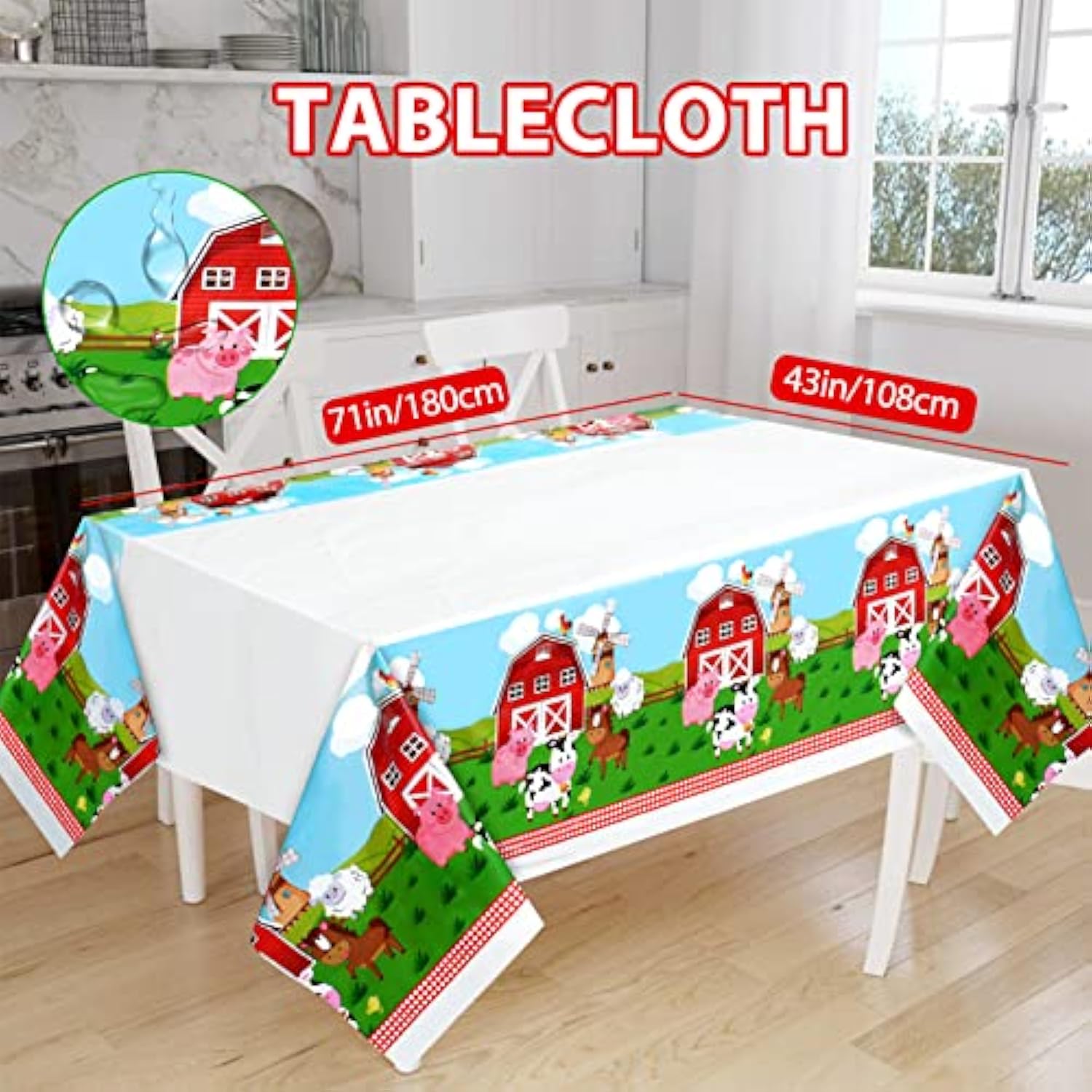 91Pcs Farm Animals Party Decorations Supplies, Farm Barn Animal Backdrop Farmhouse Decor Tablecloth Cow Print Horse Balloon Arch Garland Kit 1St Baby Shower Birthday Party Supply For Kids Girls