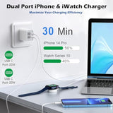 Fast Charger For Apple Watch Charger,Iphone Dual Port Wall Charging Block With 6.6Ft Magnetic Wireless Cable For Iwatch Charger,Usb C To Lightning Cable For Iwatch Series 10/9/8/7/6/Se2/5/Iphone 14/13