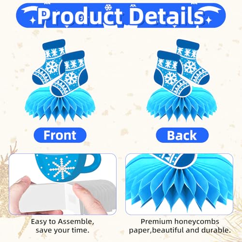 9 Pieces Winter Honeycomb Centerpieces – Let It Snow Table Decorations with Snowman, Snowflake, Hat, Scarf, Mittens, Hot Cocoa, Socks, and Gift Box for Winter Parties and Holiday Celebrations