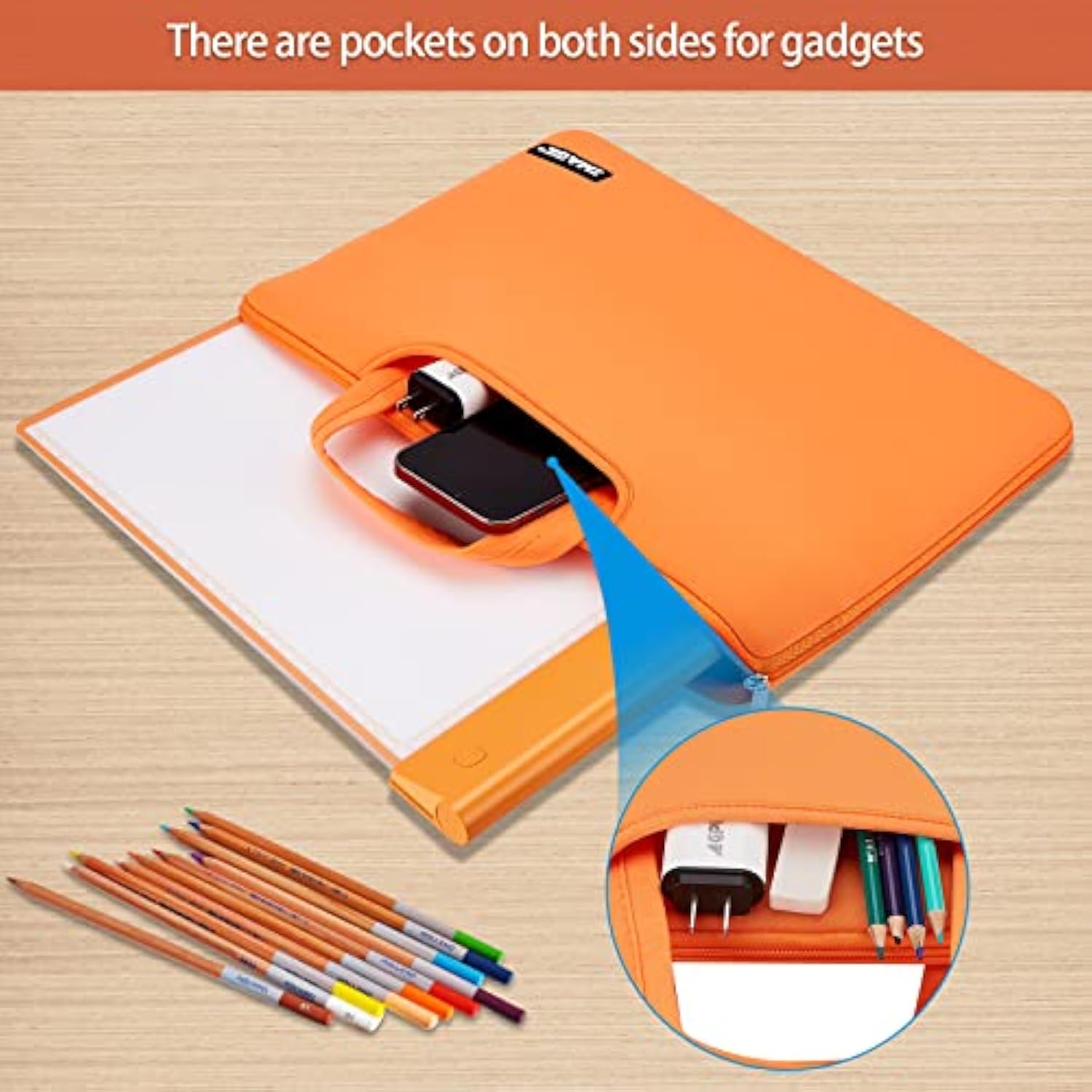 IMAGE A4 Protective Case with Pockets, Carrying Bag for Travel, Storage Cover, Compatible with A4 Tracing LED Light Pad, Coloring Board & Laptop, Notebook, Most Tracing Light Tables - Orange