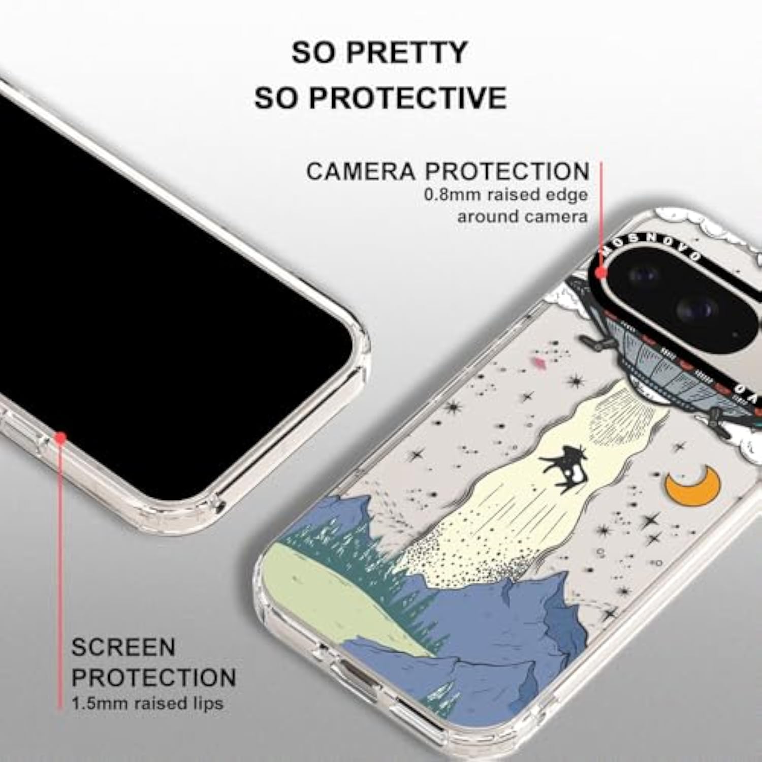 Case For Google Pixel 9 & Pixel 9 Pro, [Buffertech 6.6Ft -Grade Drop Protection] [Anti Peel Off Tech] Clear Tpu Bumper Phone Case Cover Design - Ufo