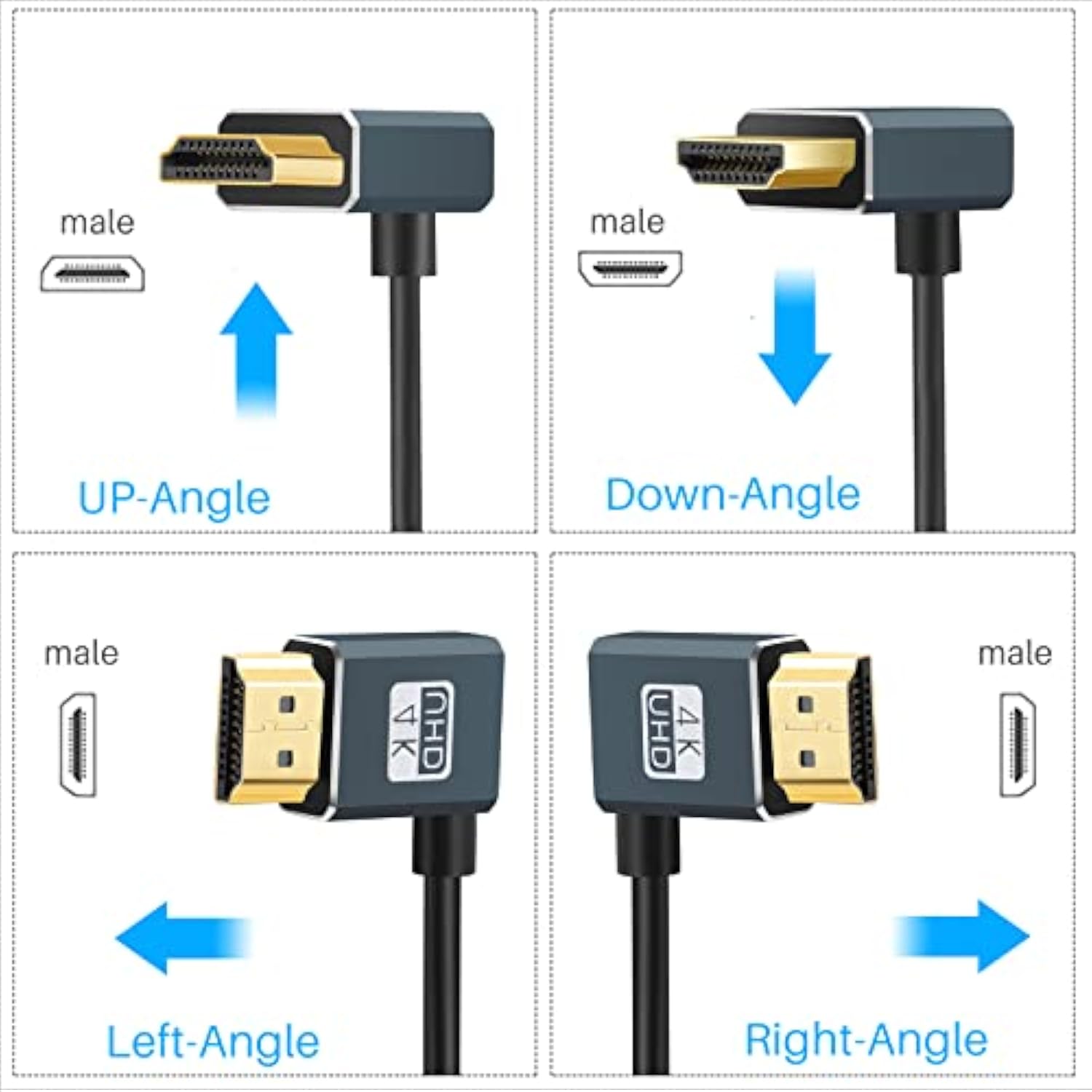 Flexible Hdmi To Hdmi Cable Right Angled 90° 1Ft, Ultra Thin And Slim Hdmi Cor
