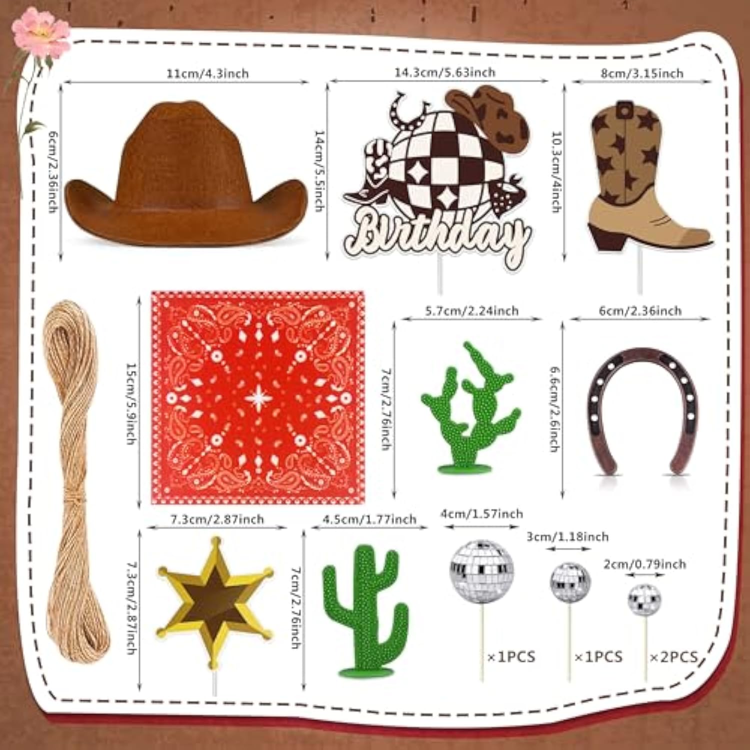 Cowboy/Cowgirl Cake Topper with Hat & Scarf for Western Birthday or Baby Shower