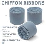 3 Rolls Dusty Blue Handmade Chiffon Ribbon,1.5" X 21Yd Frayed Fringe Silk Ribbons (3 Rolls *7Yd) For Gifts Wrapping, Wedding Invitations, Bridal Bouquets, Decorations