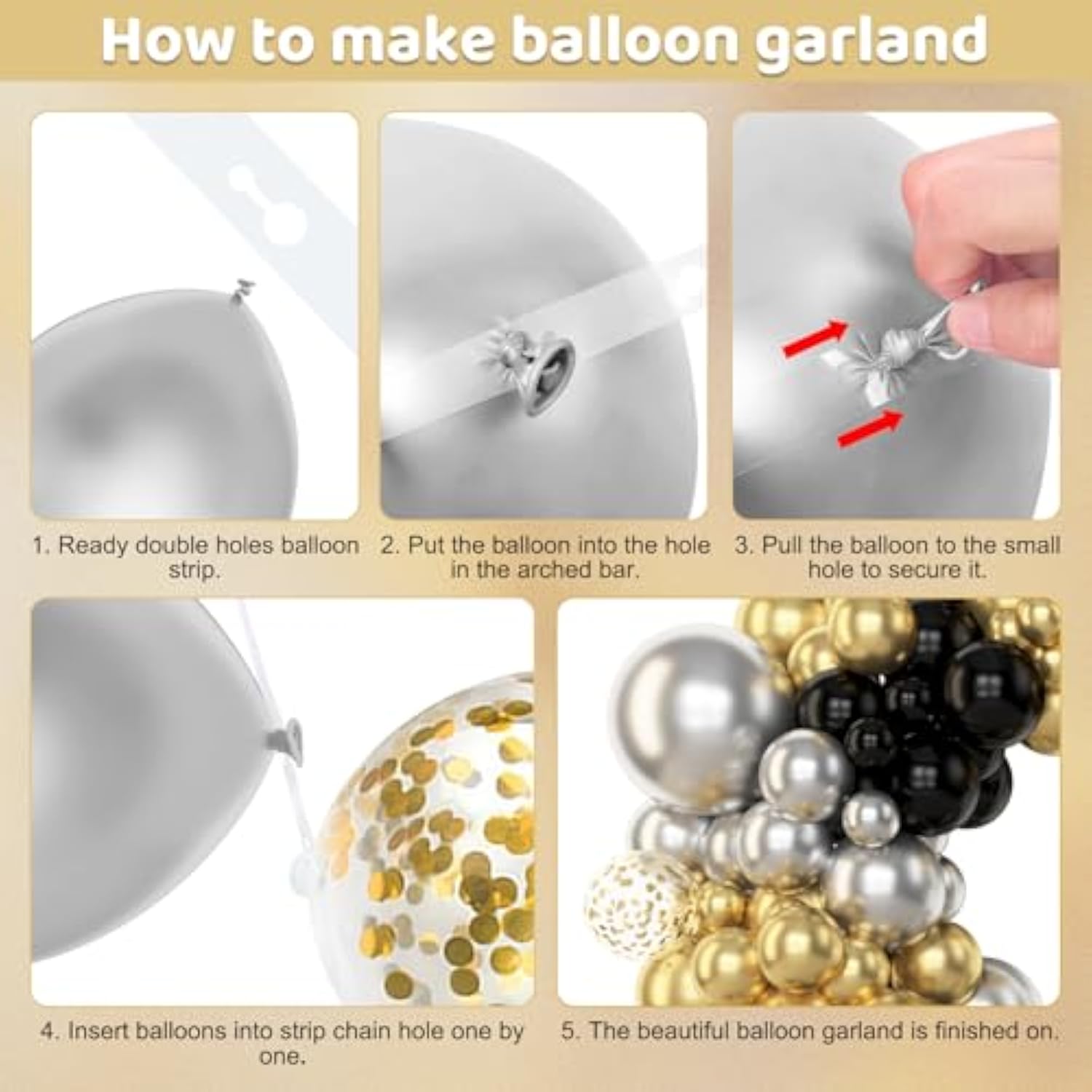 153-Piece Black and Gold Balloon Arch Kit with Latex and Confetti Balloons for Party Decor