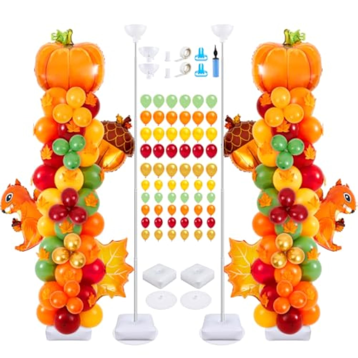 2 Set Fall Pumpkin Balloon Column Kit 177Pcs Autumn Maple Leaf Tower Decor