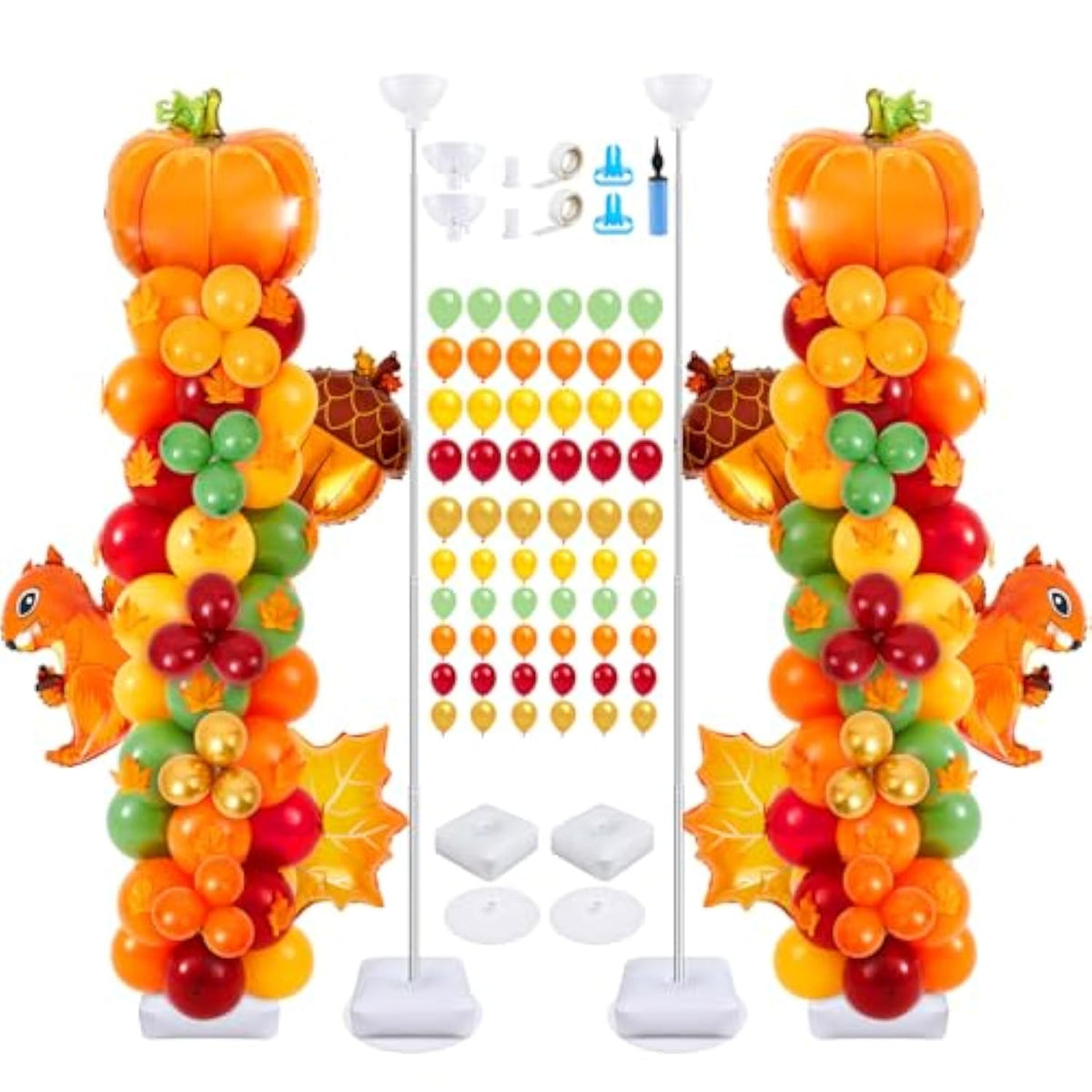 2 Set Fall Pumpkin Balloon Column Kit 177Pcs Autumn Maple Leaf Tower Decor