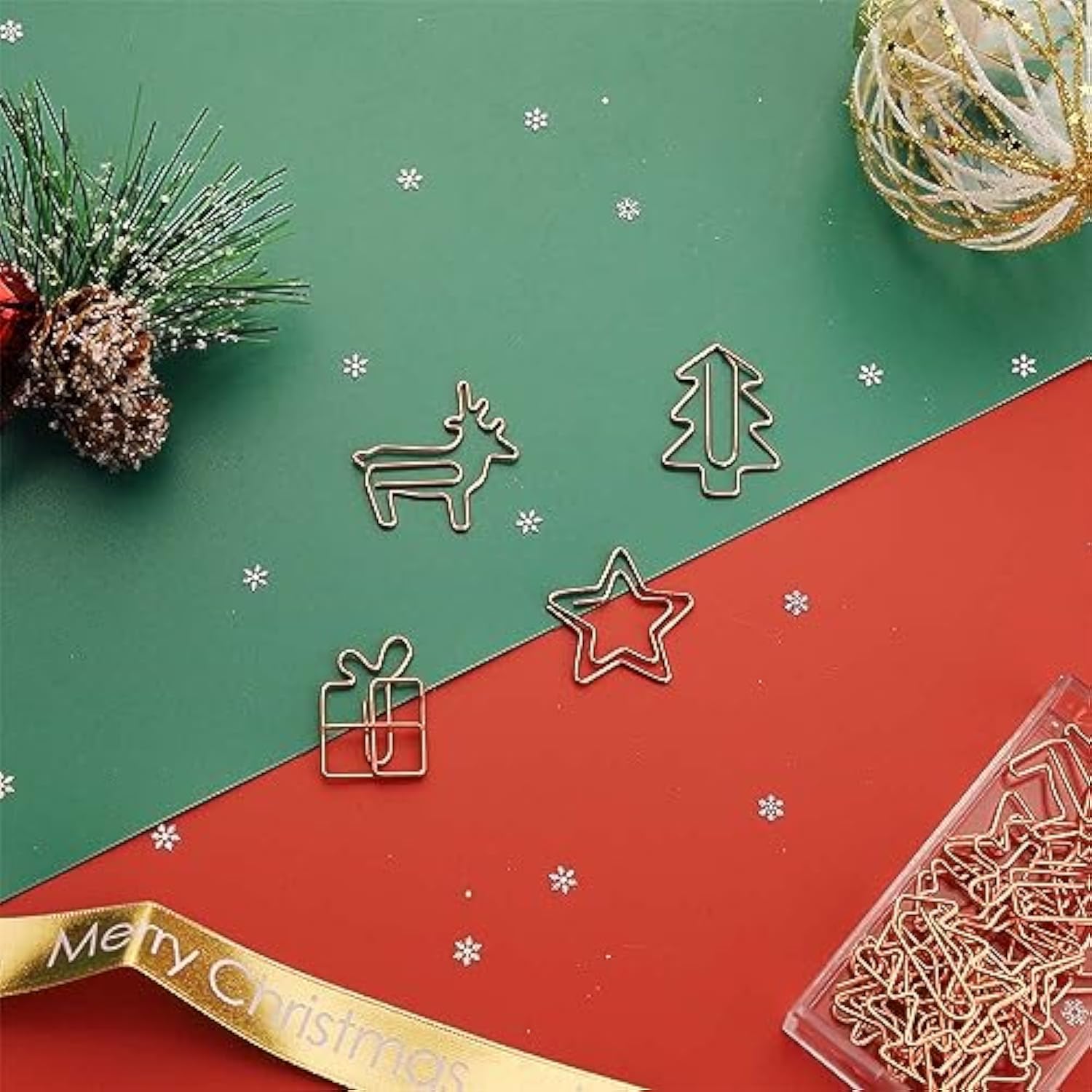 Christmas 32Pcs Cute Paper Clips, Rose Gold, Tree Gift Star Deer Shape, Funny Paperclips Bookmarks Planner Clips For Fun Office Supplies School Gifts Wedding Decoration, Exclusive Xmas Set