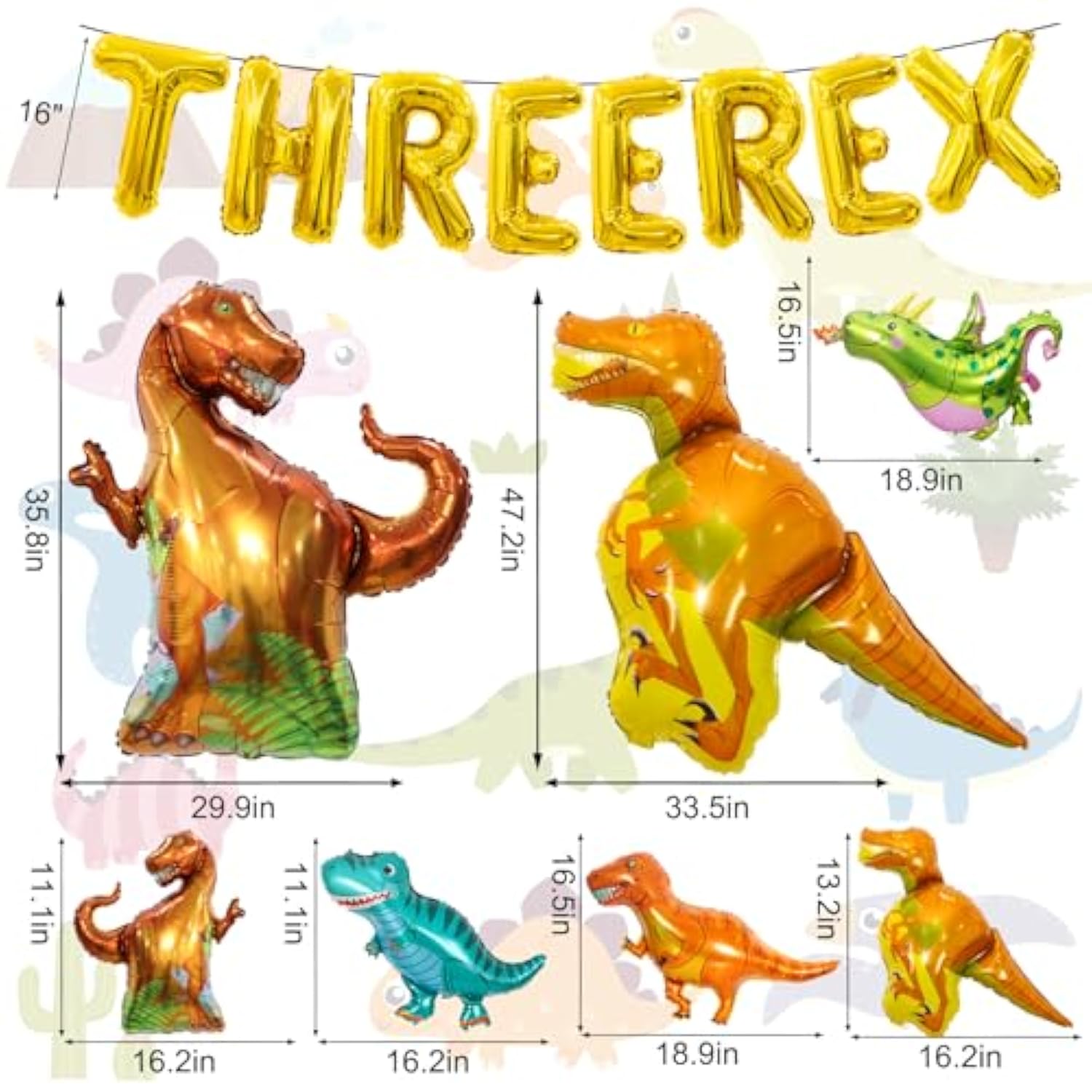 16Pcs Three Rex Balloons, Three Rex Birthday Party Decorations Boy Dinosaur 3Rd Birthday Party Supplies Include Three Rex Balloon Dinosaur Foil Balloons For 3 Rex Birthday Decorations Boys