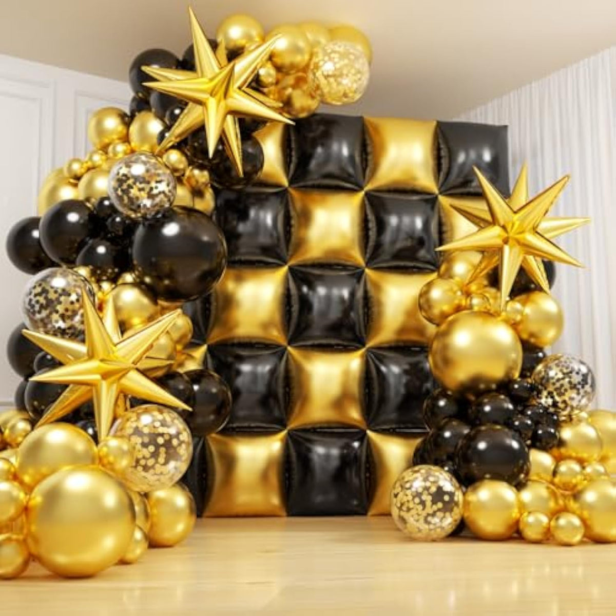 Black Gold Checkered Foil Balloons and Arch Garland Kit Party Decor