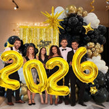 New Year Balloon Garland Arch Kit for New Year Decorations 2026 - Black Gold and White Balloons Different Sizes 5 12 18 Inch new year Eve Balloons Arch