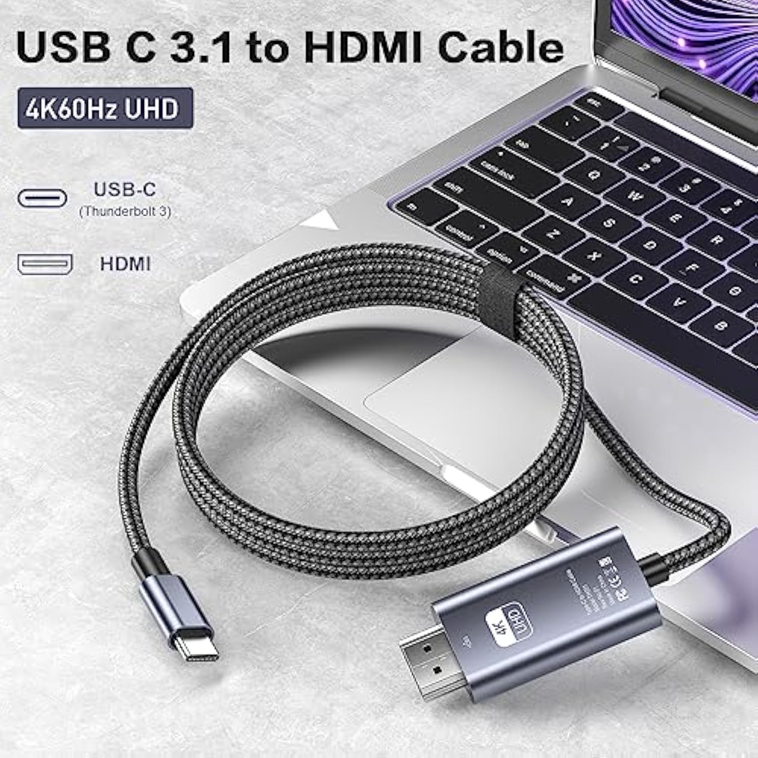 Usb C To Hdmi Cable 4K@60Hz 10Ft Braided Usb Type C To Hdmi Adapter For Home O