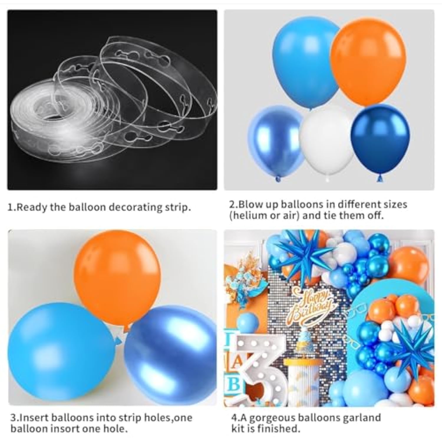 Orange And Blue Balloon Garland Arch Kit,Orange Blue White Balloons With Star Foil Balloons For Birthday Decoration Wedding Baby Shower Engagement Diy Decoration Party Supplies