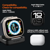 Spigen Rugged Armor Stand Designed for Apple Watch Charger Stand Compatible with Ultra 3/2/1 49mm, Series 11/10 46/42mm, 9/8/7 45/41mm, SE3/SE2/SE/6/5/4 44/40mm with Non-Slip Stable Base - Black