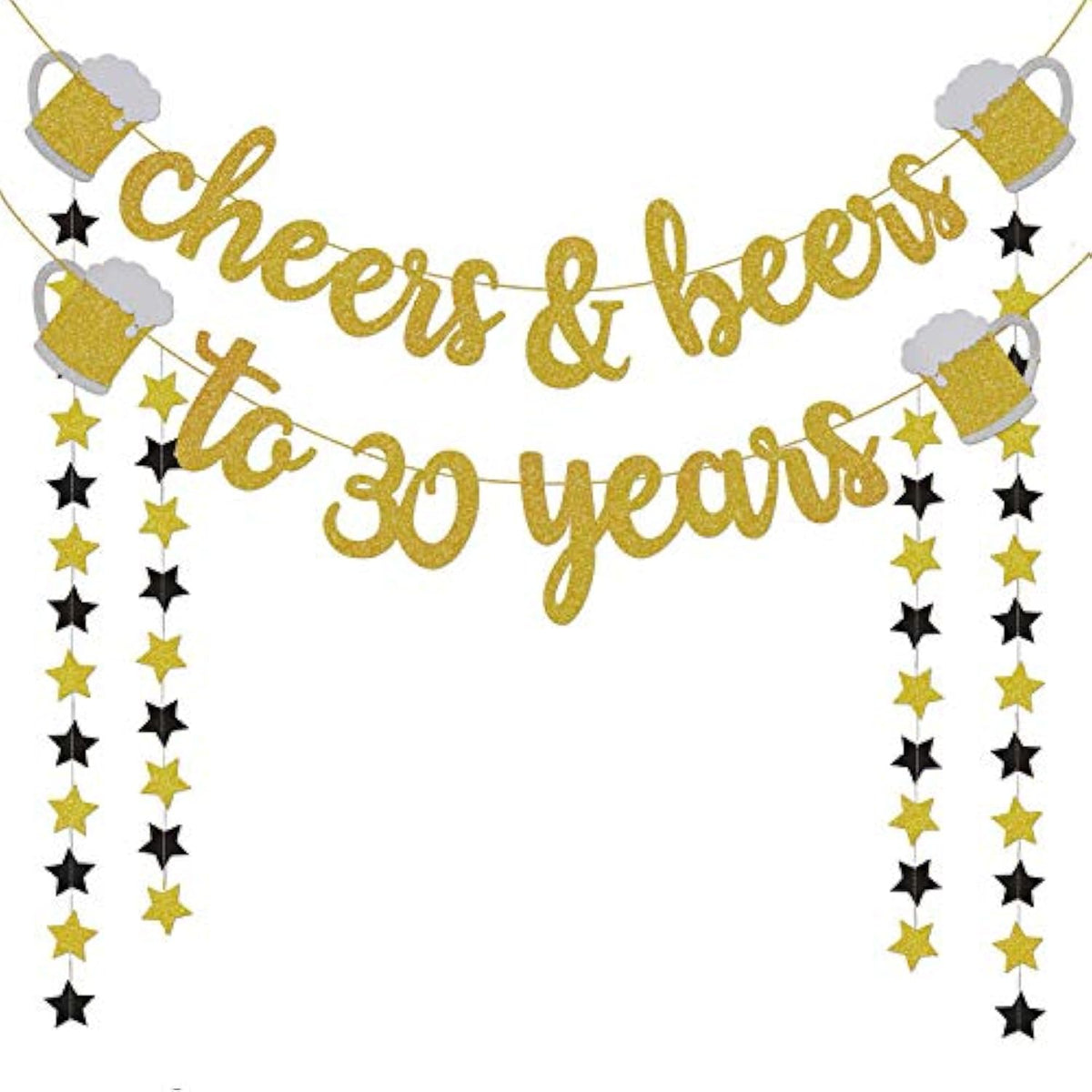 Cheers & Beers To 30 Years Gold Glitter Banner - 30Th Birthday Decorations For Him/Her - 30Th Birthday Gifts - 30 Years Anniversary Decorations - 30Th Wedding Party Supplies For Men/Women