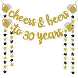 Cheers & Beers To 30 Years Gold Glitter Banner - 30Th Birthday Decorations For Him/Her - 30Th Birthday Gifts - 30 Years Anniversary Decorations - 30Th Wedding Party Supplies For Men/Women