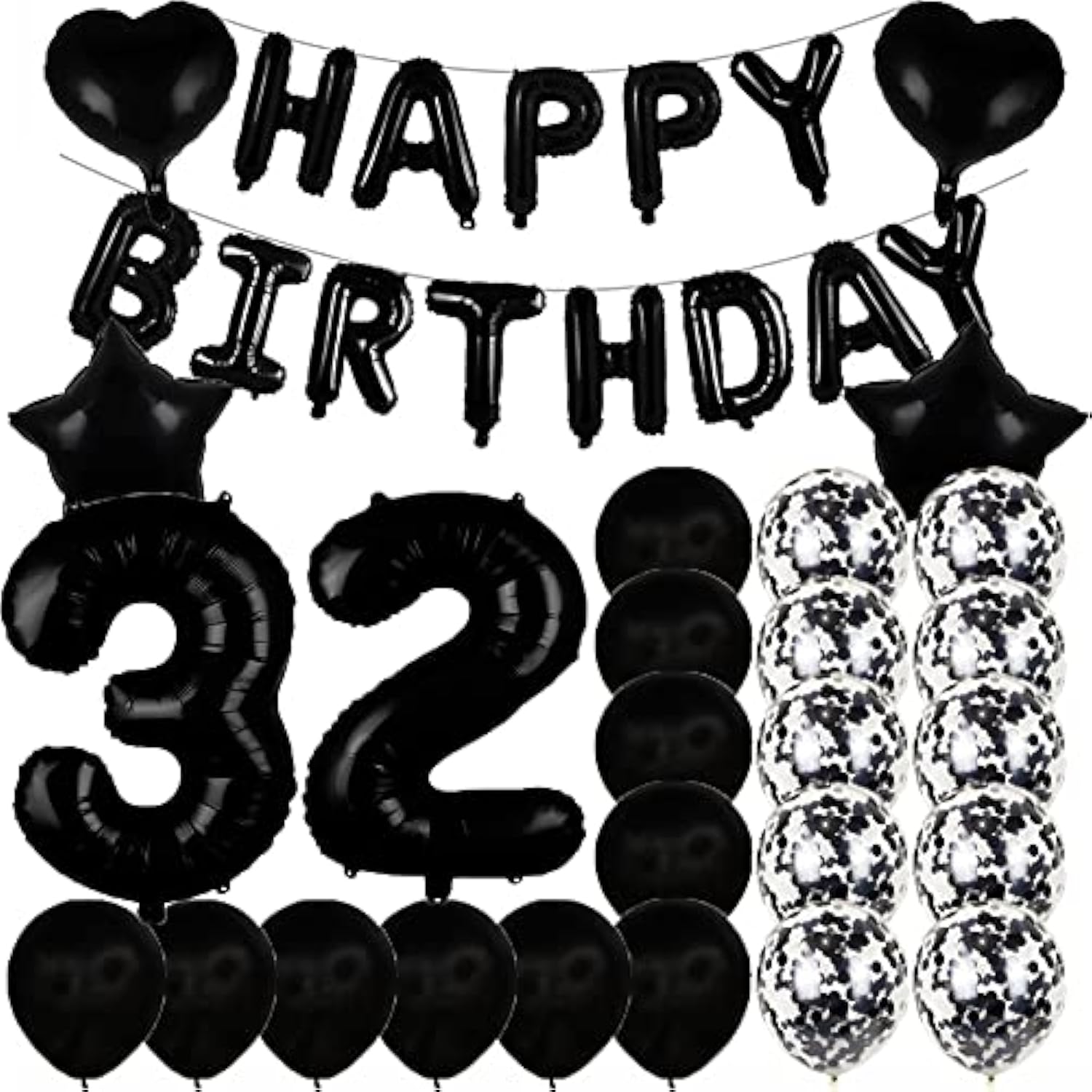 Sweet 32Th Birthday Decorations Party Supplies,Black Number 32 Balloons,32Th Foil Mylar Balloons Latex Balloon Decoration,Great 32Th Birthday For Girls,Women,Men,Photo Props