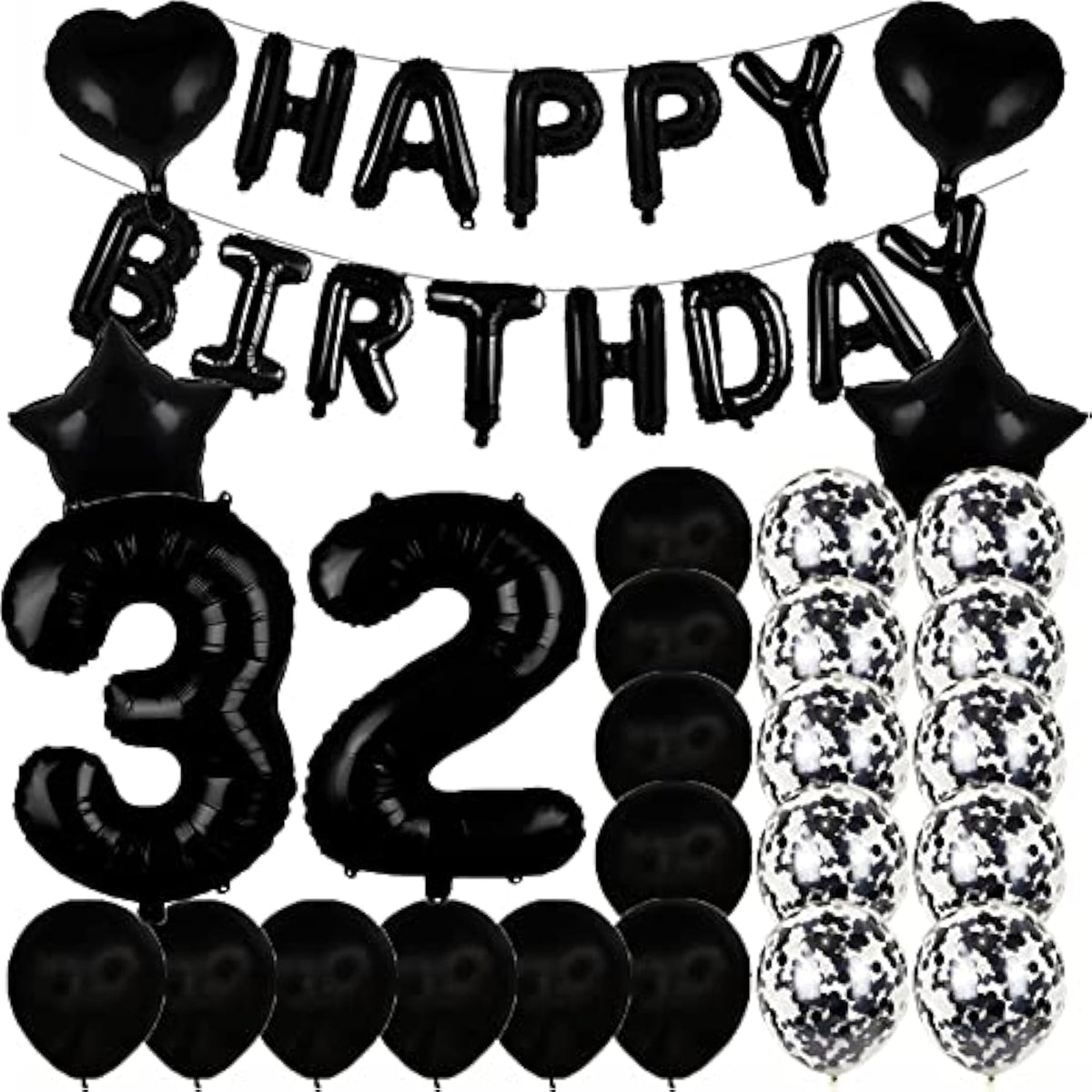 Sweet 32Th Birthday Decorations Party Supplies,Black Number 32 Balloons,32Th Foil Mylar Balloons Latex Balloon Decoration,Great 32Th Birthday For Girls,Women,Men,Photo Props
