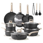 21Pcs Pots And Pans Set Nonstick, Cookware Set Black Granite Induction Kitchen Cooking Set W/Frying Pans & Saucepans(Pfos, Pfoa Free)