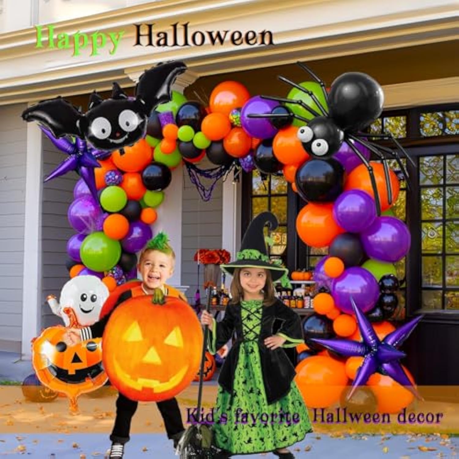 Halloween Balloon Arch Kit: Orange, Black, Purple, Green - Bat, Pumpkin, Spider