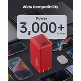 128W USB-C Wall Charger 3-Port GaN Fast Foldable Adapter for MacBook iPad iPhone Red