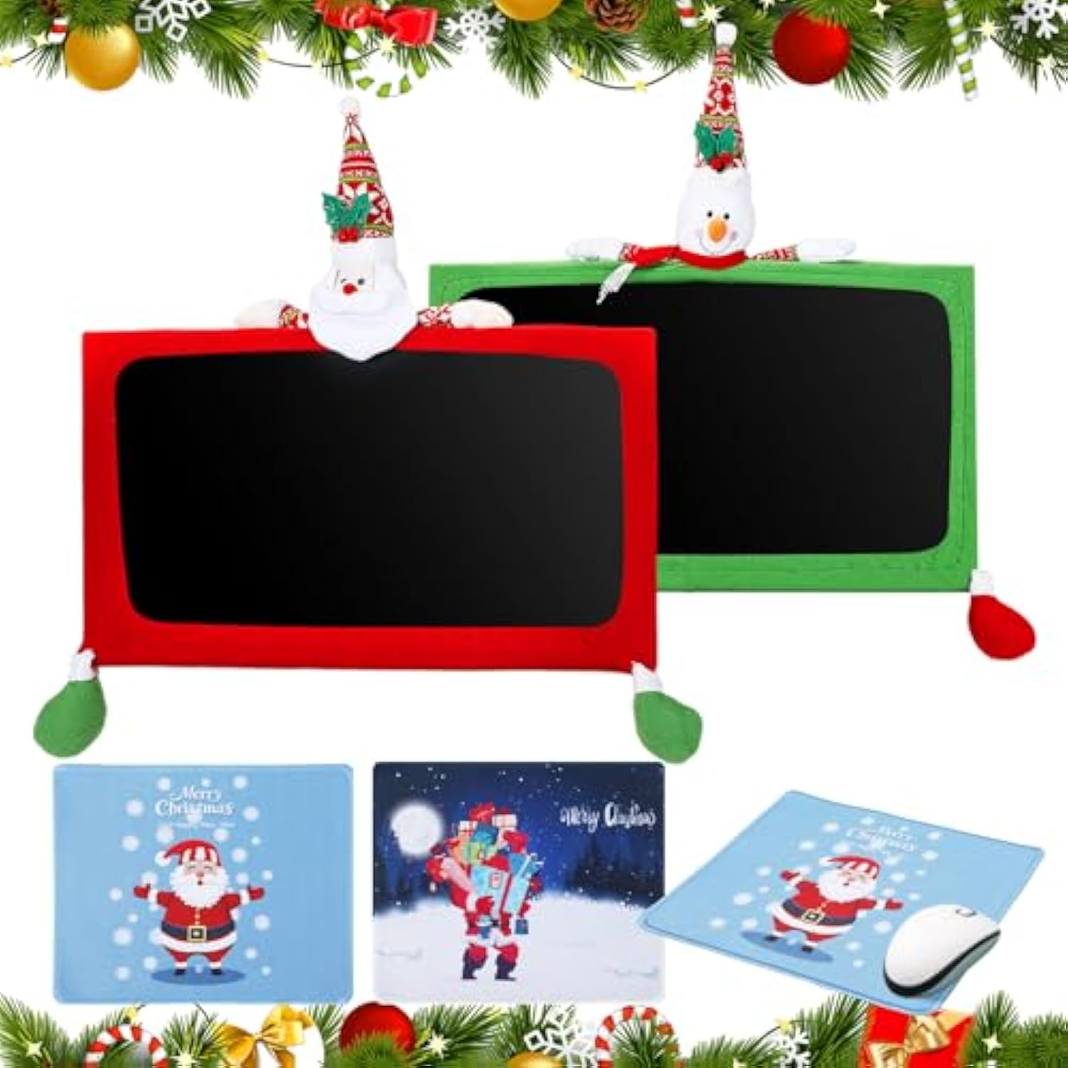4 Pcs Christmas Computer Monitor Cover And Christmas Mouse Pad Set, Xmas Computer Monitor Decoration Border Cover With Gaming Mouse Pads For Home Office Desk Gifts Supplies