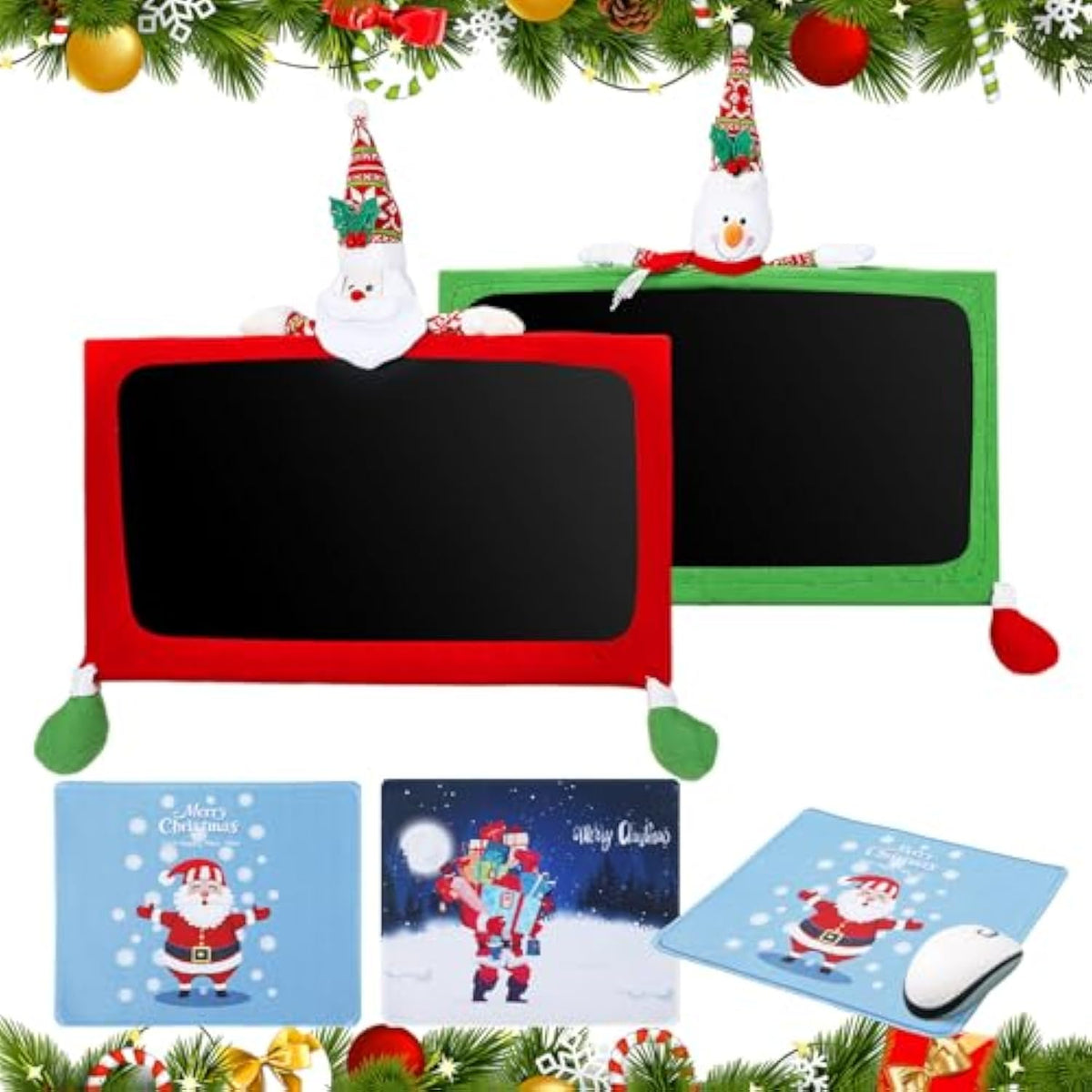 4 Pcs Christmas Computer Monitor Cover And Christmas Mouse Pad Set, Xmas Computer Monitor Decoration Border Cover With Gaming Mouse Pads For Home Office Desk Gifts Supplies
