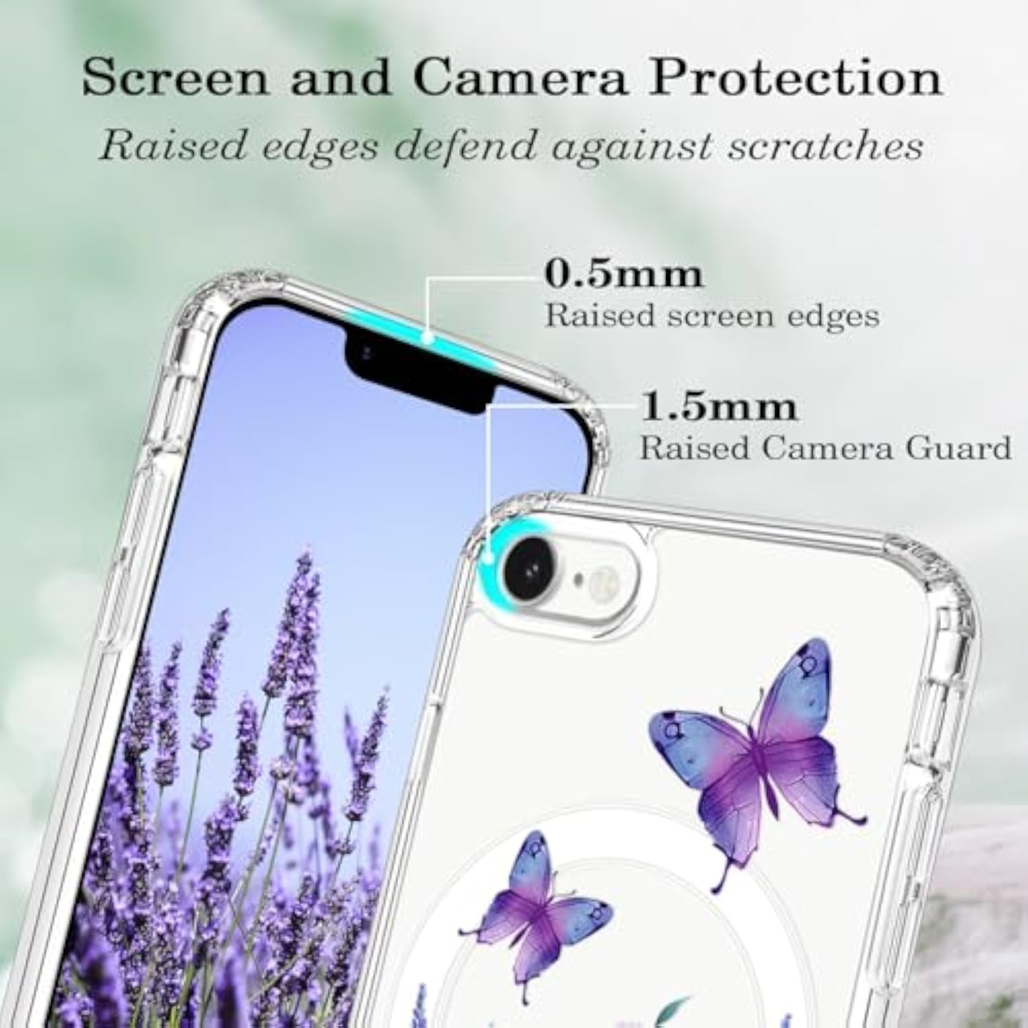 Floral Pattern Clear Shockproof Case for iPhone 16e/17e 6.1" - Compatible with MagSafe, Slim Phone Cover for Women, Girls, Butterfly Flower Design, Hard PC Back, Soft TPU Edge, Magnetic Case