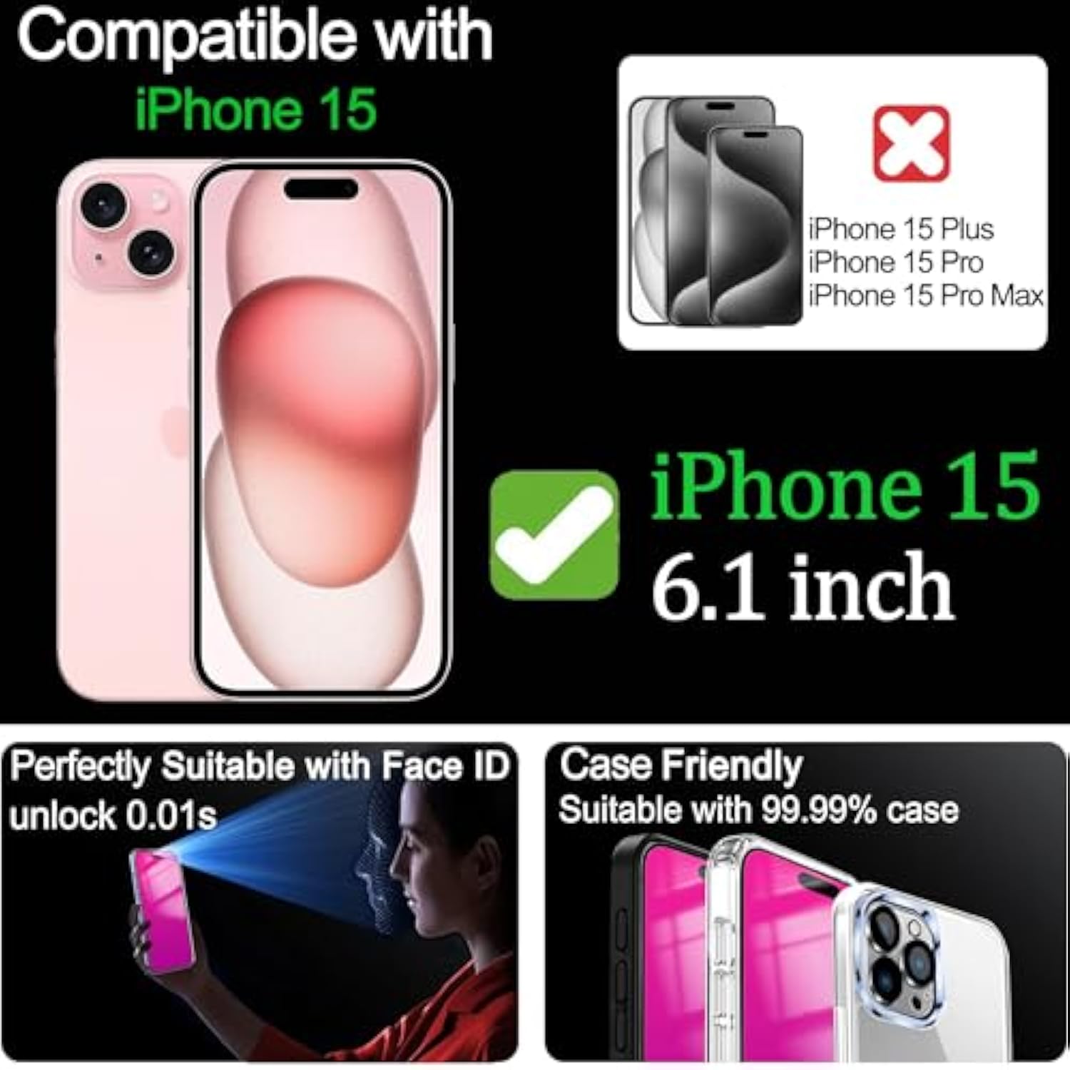Compatible With Iphone 15 Privacy Screen Protector Tempered Glass 28 Degree Anti Spy Gradient Colorful Mirror Effect With Alignment Frame Full Coverage Anti Bluelight Bubble Free Film 2