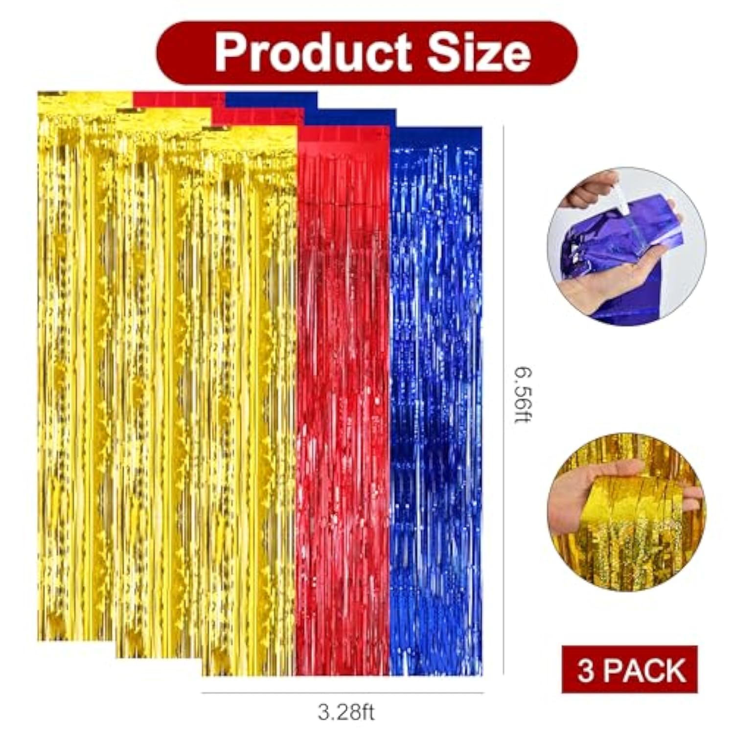 3-Pc Red, Blue & Gold Door Streamer Curtains Birthday Party Backdrop