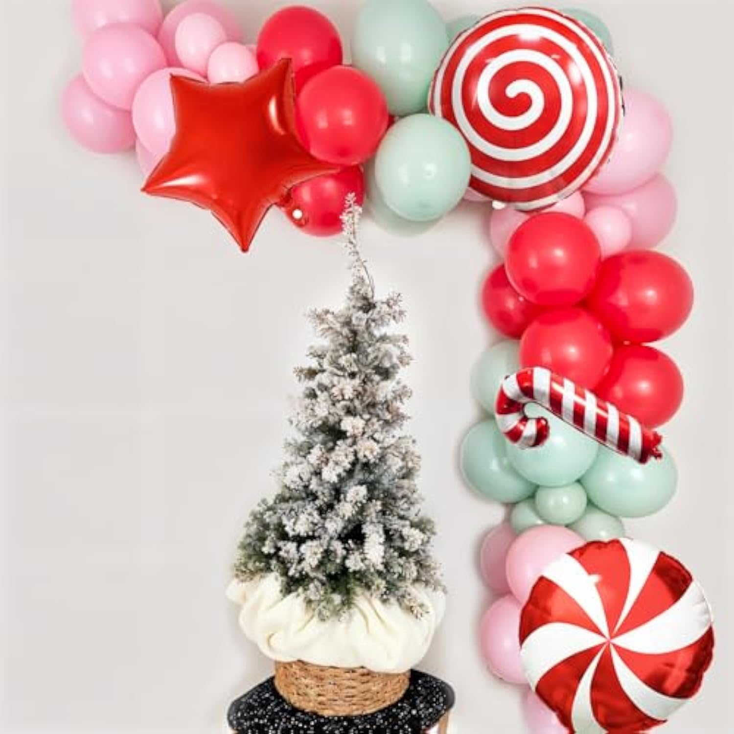 Christmas Balloons Set Pink Green Red Windmill Canes Foil Balloons For Merry Christmas Holiday Woodland Winter New Year Party Decorations