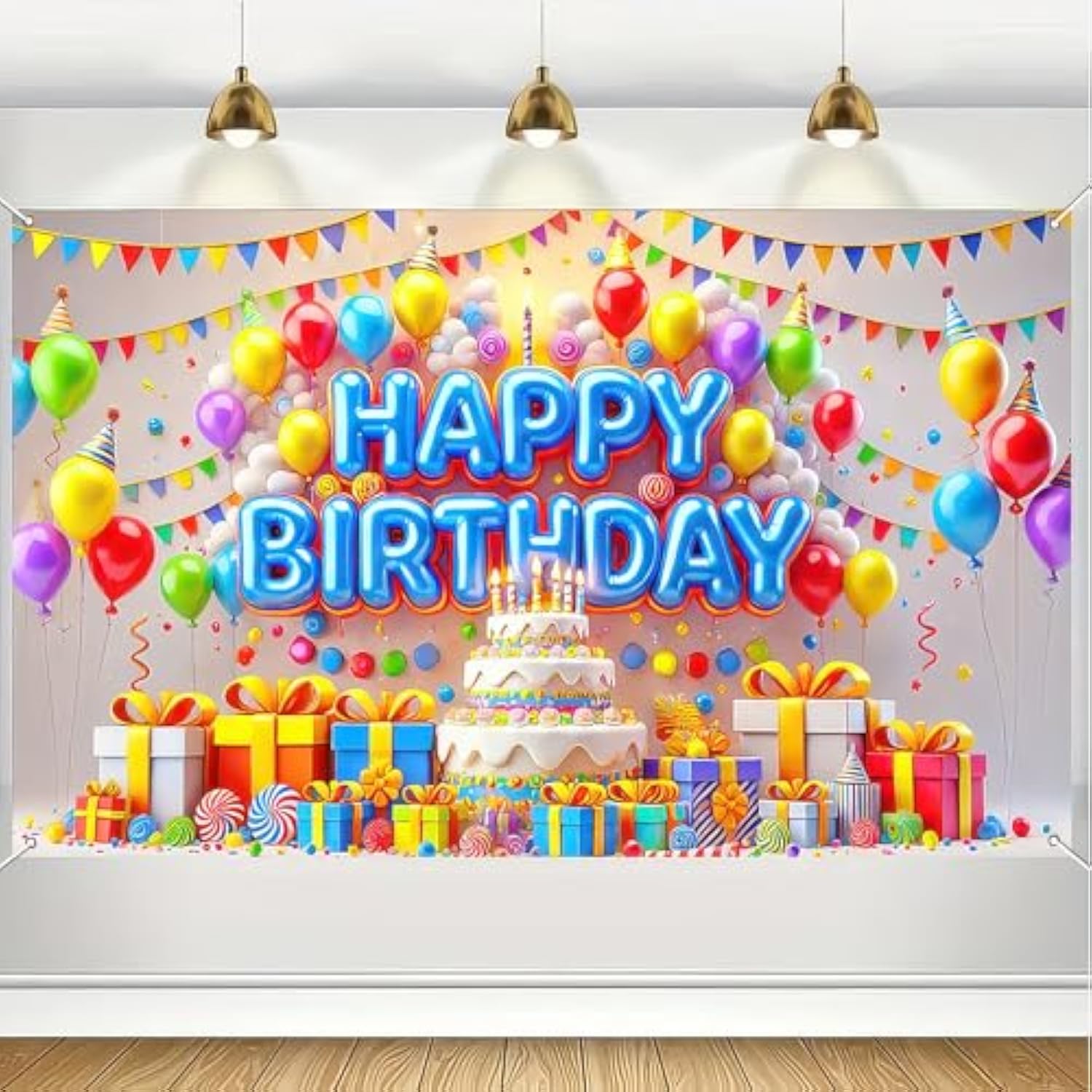 Happy Birthday Banner 71X43 Inch Kids Party Decoration With Cake And Balloons Backdrop For Girl Boys Backdrop Happy Birthday Scene Wall Display For Celebration Outdoor Patio Lawn