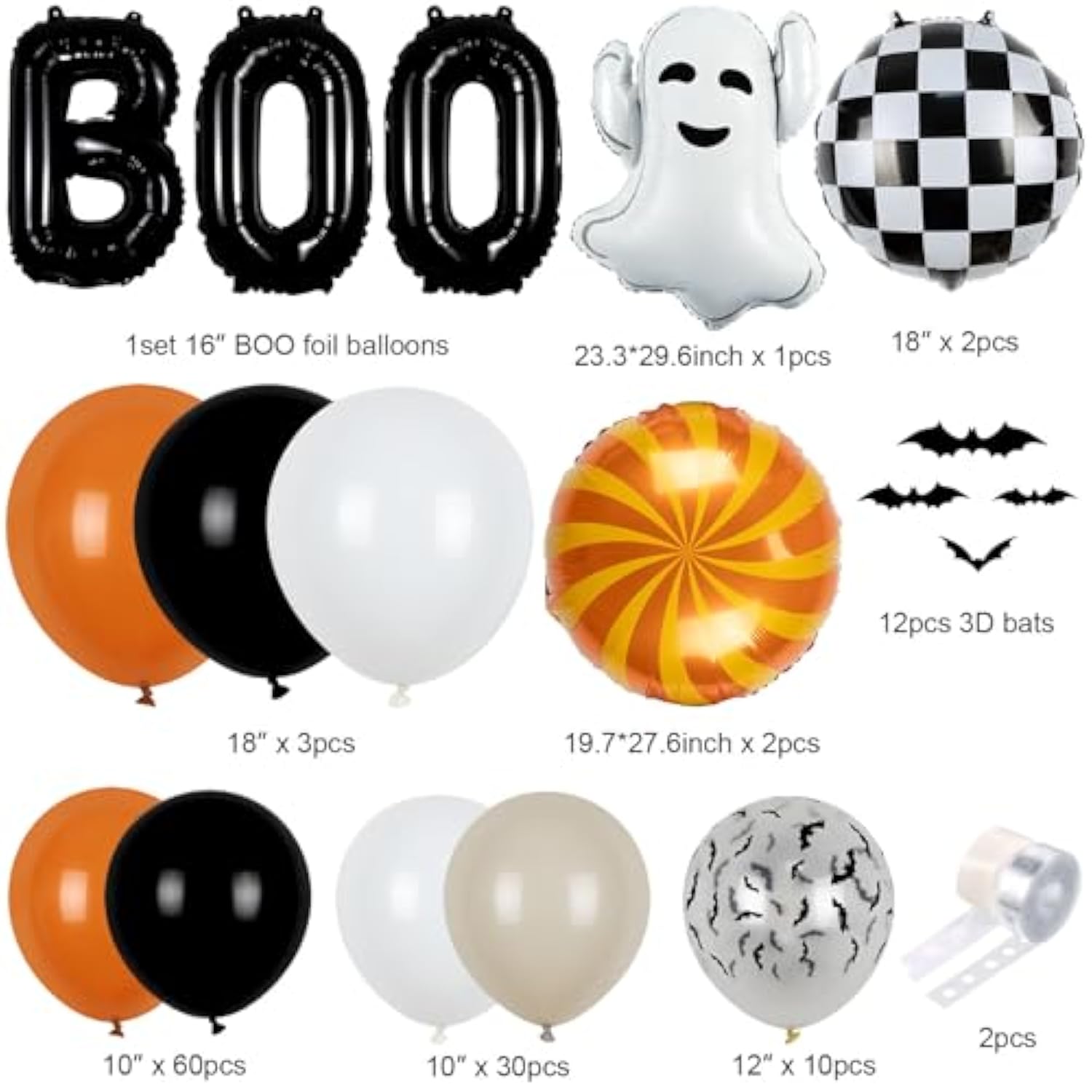 Halloween Balloon Arch Kit: Ghost, Bats & Checkered Foil Balloons
