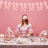 1 String Of 6 Pink Bows Garland Banner Decoration, Adjustable Pre-Strung Ornaments For Birthday, Bachelorette Party, Bridal Shower, Wedding, Engagement, Baby Shower, Graduation Decor, Anniversary