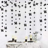Party Crafter 14th Birthday Decor – Black & Silver Hanging Garland, Banner and Streamers for Party
