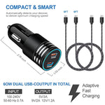 Usb C Fast Car Charger For Iphone 16 15 Pro Max, Samsung Galaxy S25/S24/S23/S22/S21/S20 Z Flip 6 5 A54 A53 A13,Google Pixel 9 Pro 8A 8 7A 7 6 6A 5 4Xl 3,60W 2-Port Type C Car Adapter+Usb C To C Cable
