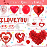 Valentines Day Decorations Set,Happy Anniversary Decorations Romantic with I love you balloons,love decorations,Rose Petals and Heart Balloons,Anniversary Balloons for Weddings (Hollow)