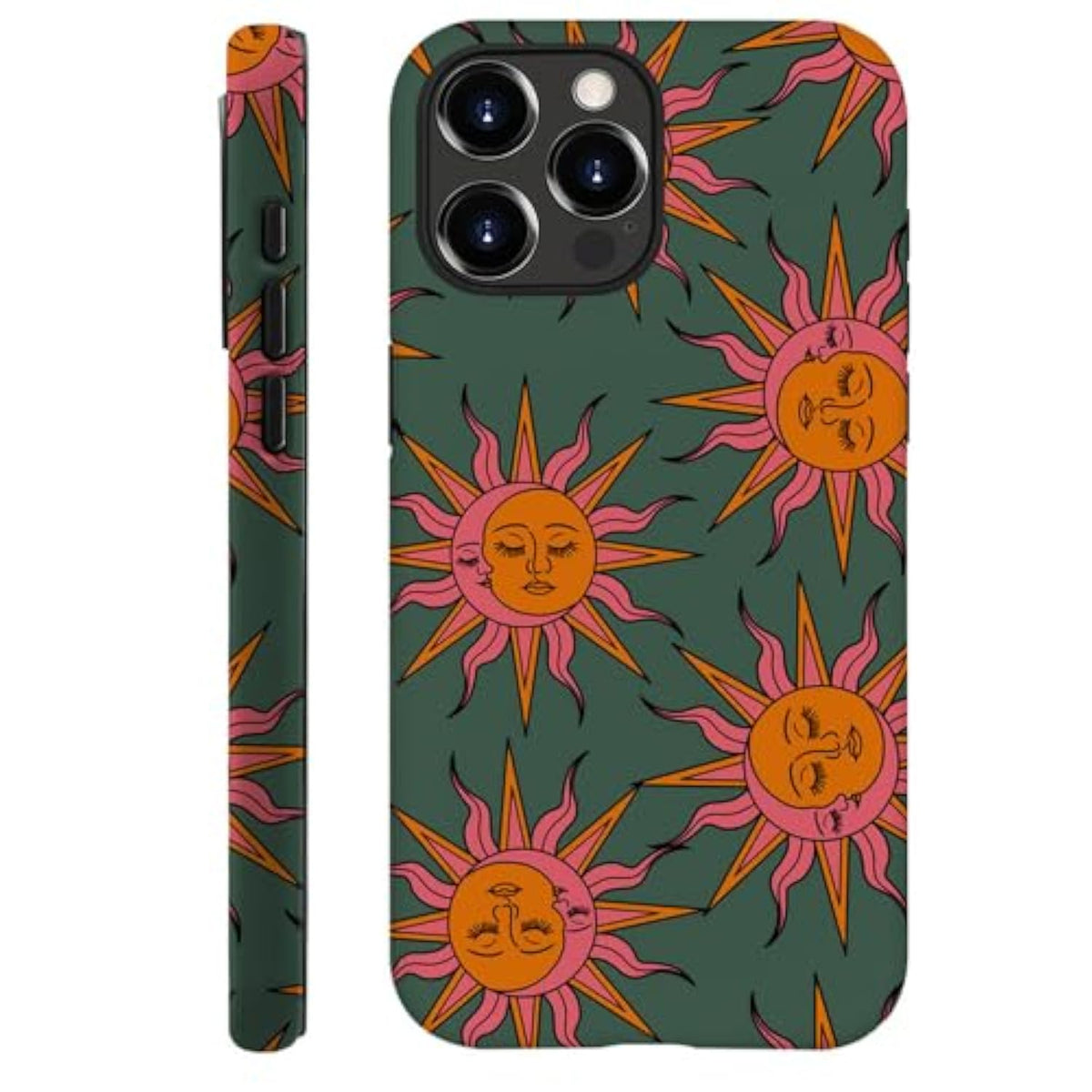 Case Compatible With For Iphone 16 Pro,Pink Orange Sun Moon Faces Phone Case For Iphone 16 Pro For Girl Women Boy Men