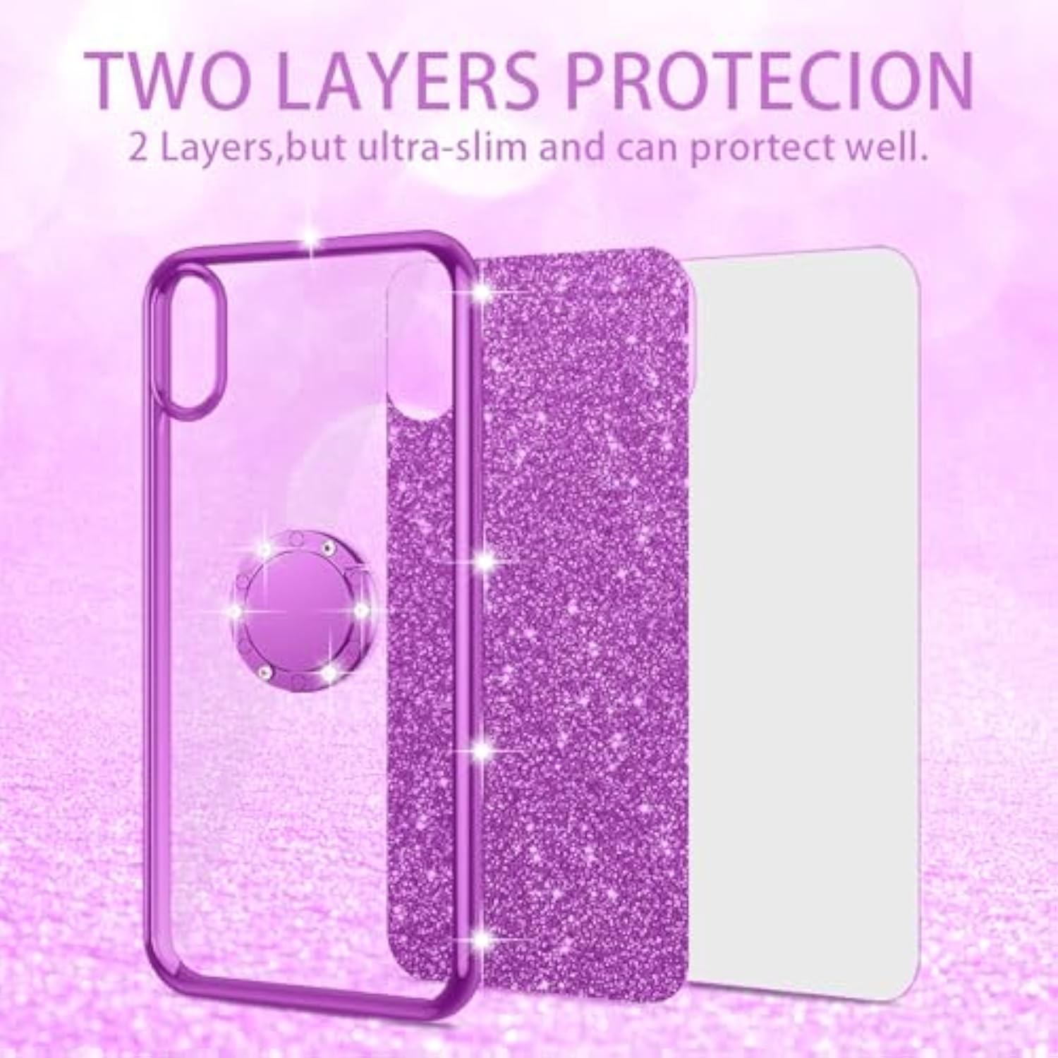 For Blu View 5 (B160V) Case Girls Women Cute Glitter Soft Tpu Phone Case With Ring Stand Strap Lanyard Bumper Shockproof Protective Cover - Purple