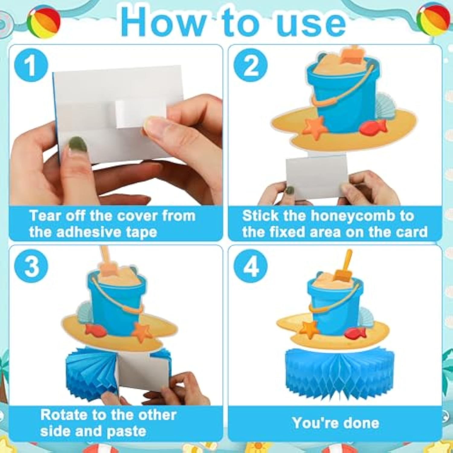 12Pcs Summer Beach Honeycomb Centerpieces Summer Pool Honeycomb Table Decorations Pools Party Tables Centerpieces Hawaiian Theme Birthday Table Topper For Pool Party Beach Favor Supplies