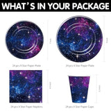Space Galaxy Party Decorations Tableware, Outer Space Birthday Party Supplies, Paper Plate, Cup, Napkin, Tablecloth, Cutlery, Starry Night Sky Birthday Baby Shower Decorations, Serve 24