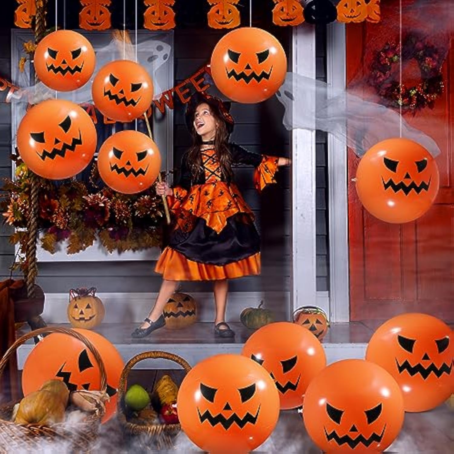16pcs Inflatable Pumpkin Jack O' Lantern Balls for Indoor & Outdoor Halloween Party
